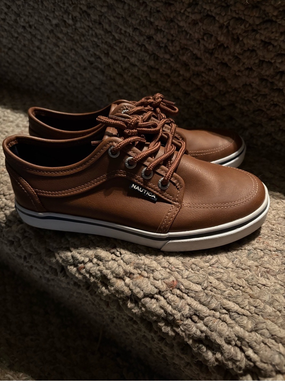 Nautica Boy’s Tan/Brown Boat Shoes Lace-Up